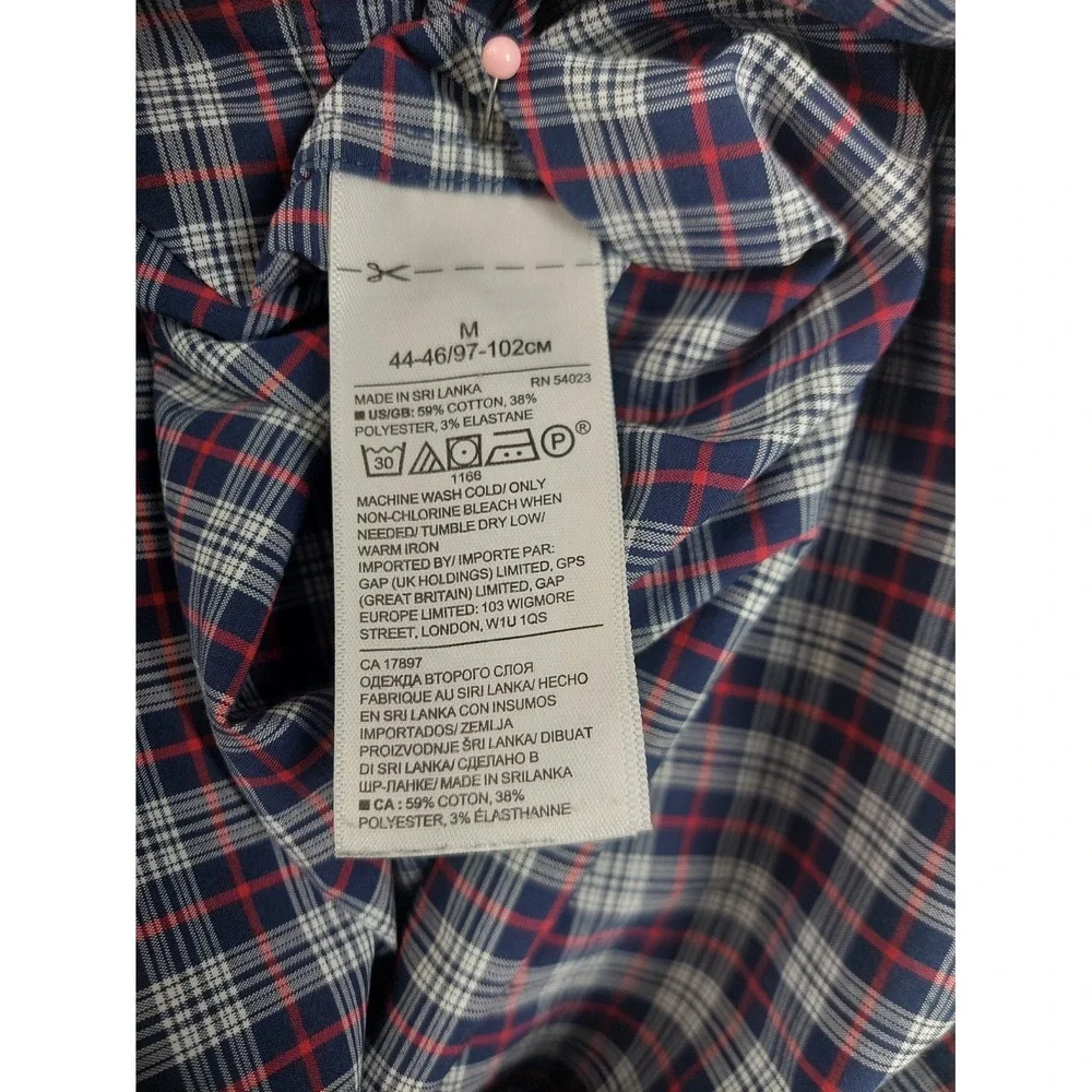 Banana‎ Republic Men Shirt M Navy Blue Plaid Slim Fit Stretch Button Up Casual